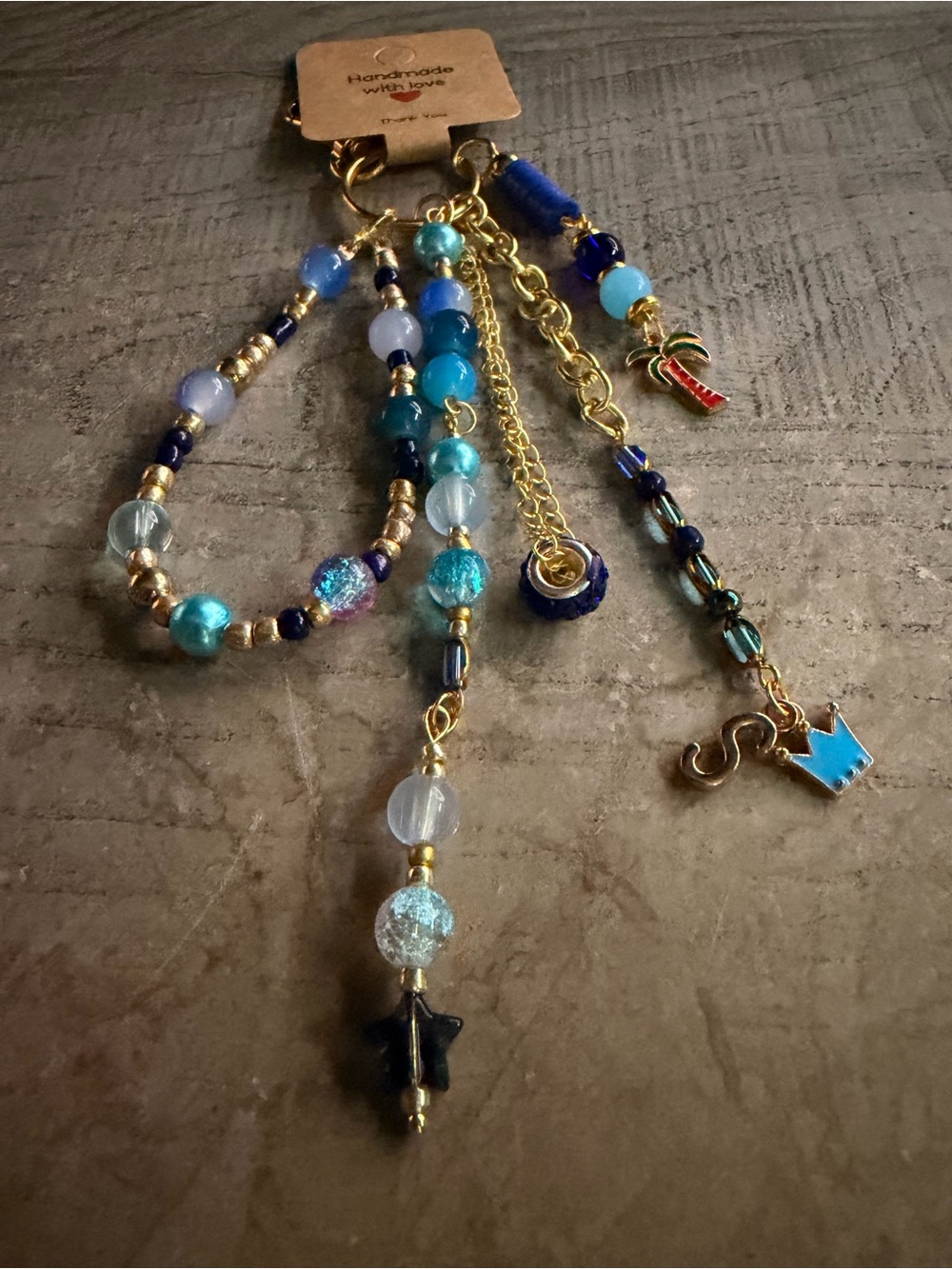 Handmade Blue & Gold Beaded Charm Purse Glam